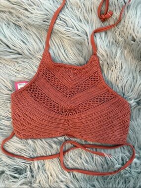 Xhilaration Rust Crochet High-Neck Bikini Top